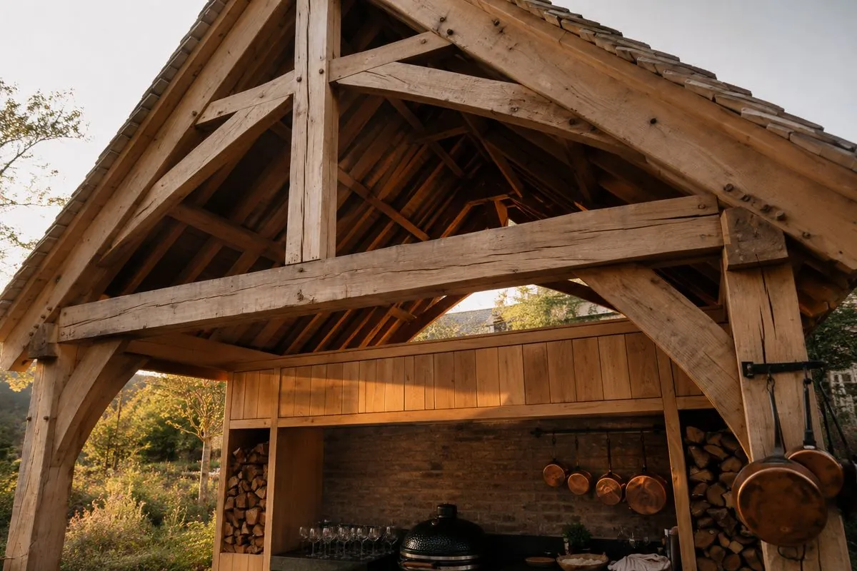 Design concept: pegged oak king-post truss structure