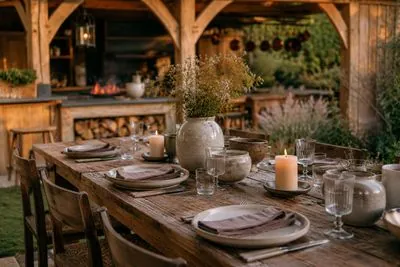 The table, set